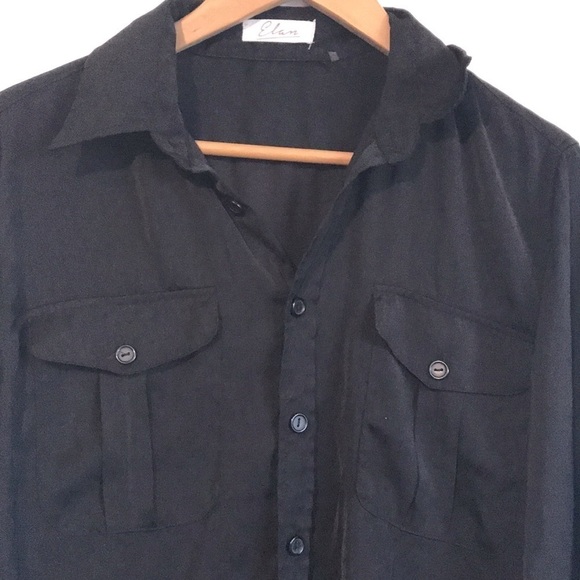 Elan black long sleeve button down shirt oversized loose fit size Small - Picture 3 of 11